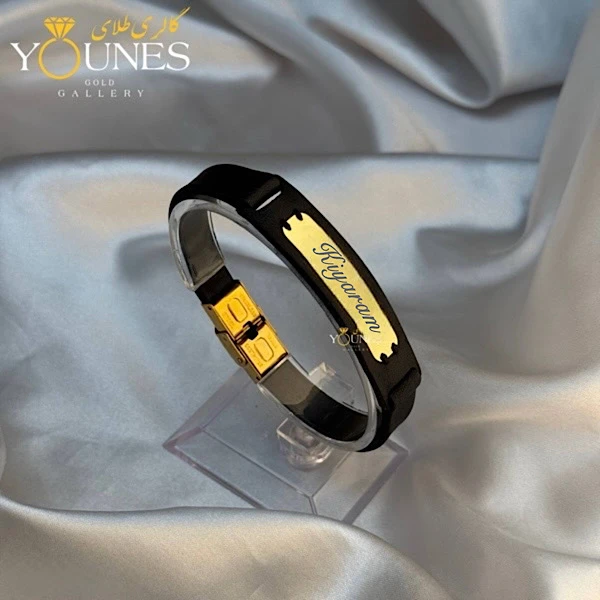 دستبند چرم مردانه طلا حکاکی اسم Kiyaram کیارام